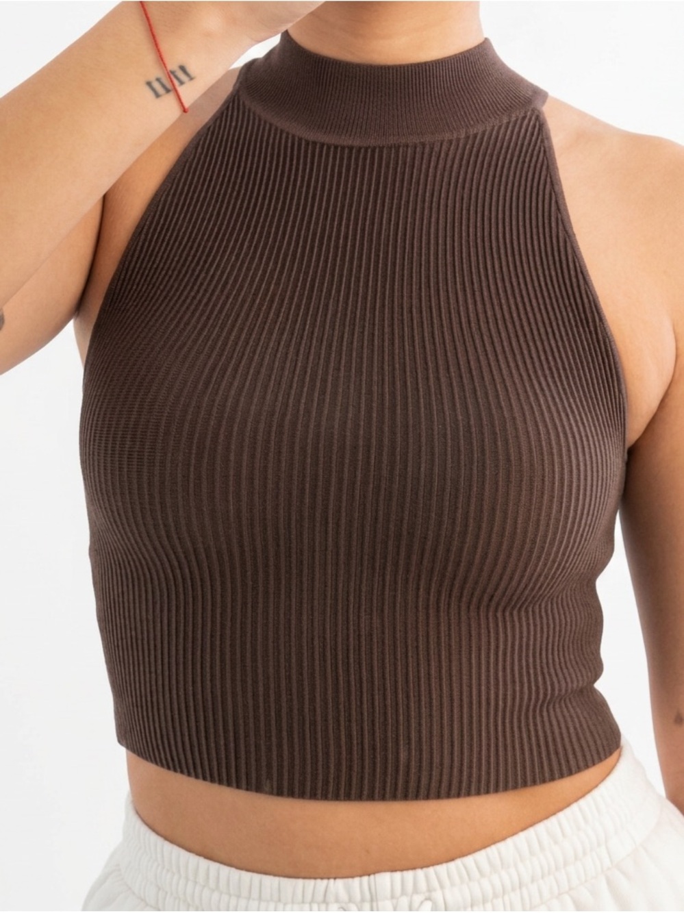 Aritzia Babaton Sculpt Knit Mockneck Halter Top Chocolate Brown 2XS Y2K Minimal